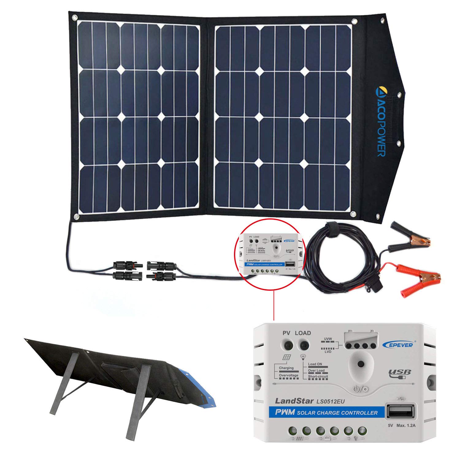 ACOPOWER 12V 70 Watt Foldable Solar Panel Kit & 5A Charge Controller